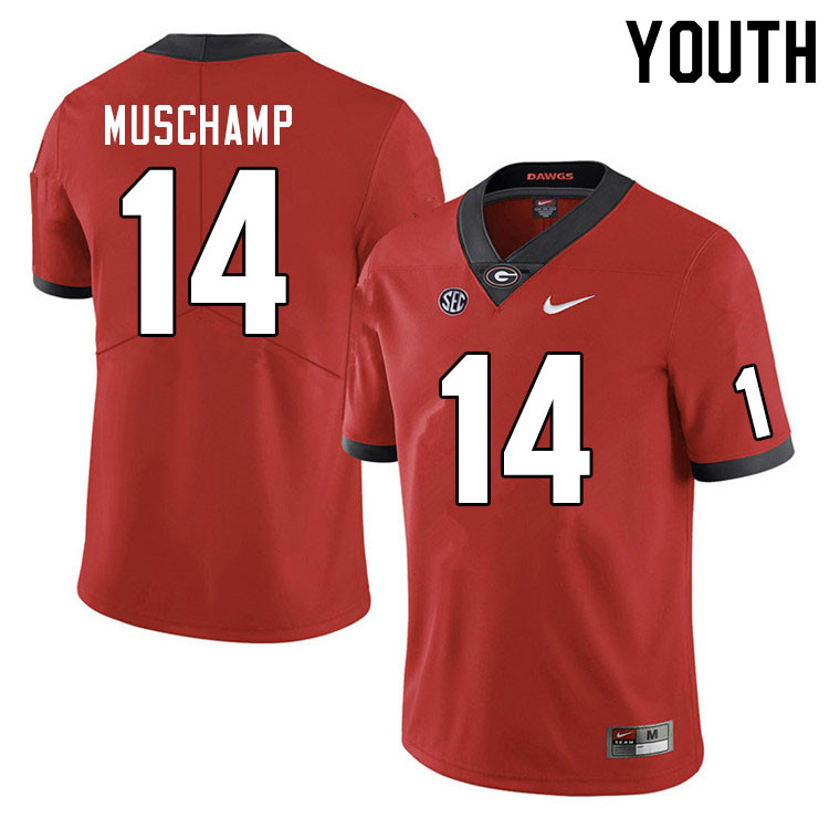 Youth #14 Jackson Muschamp Georgia Bulldogs College Football Jerseys Sale-Red